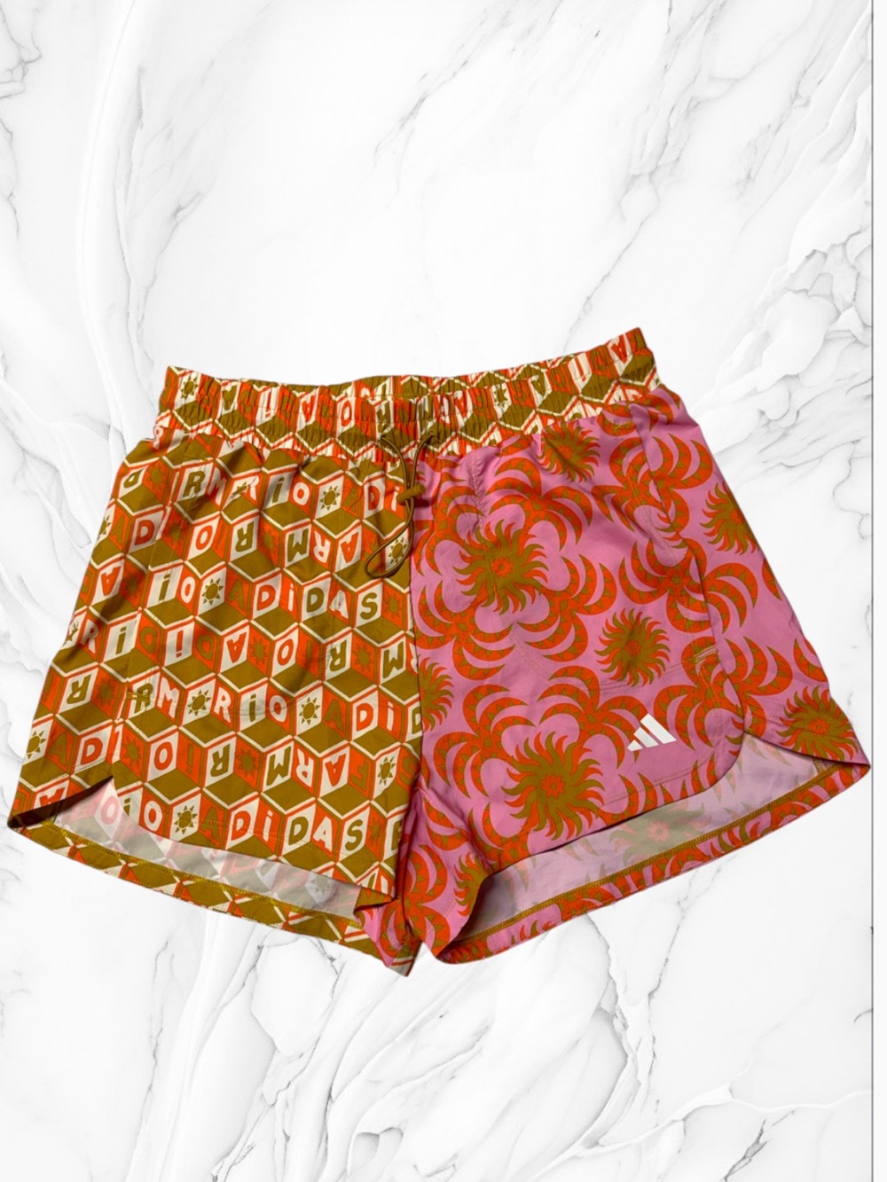 colorful adidas x FARM Rio Pacer Shorts vibrant pink green orange combination S